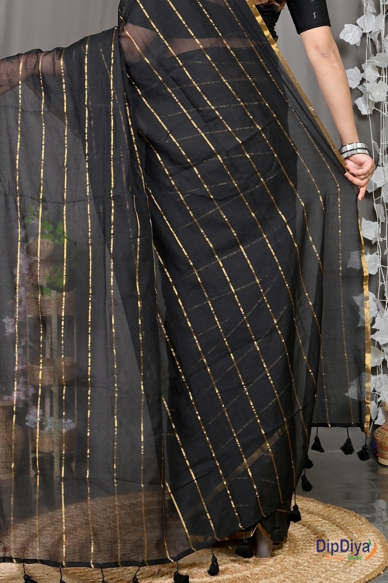 Black Mal Cotton Pari Hand Loom Saree (312)